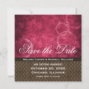 Metal Gears Save the Date Invite, Pink Invitation