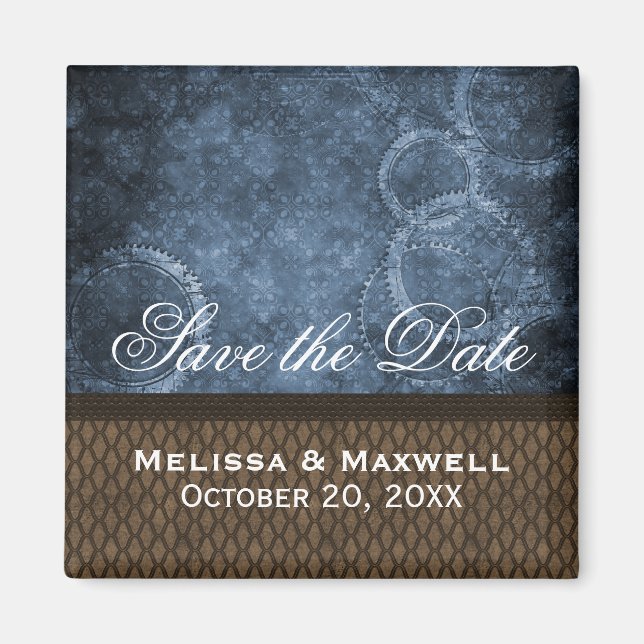 Metal Gears Save the Date Magnet, Blue Magnet (Front)