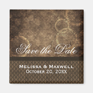 Metal Gears Save the Date Magnet, Brown Magnet