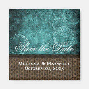 Metal Gears Save the Date Magnet, Teal Magnet