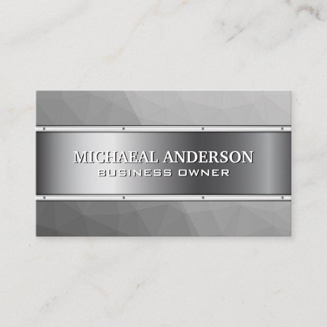 Metal Geometric Grey Background Business Card (Front)