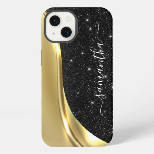 Metal Glitter Look 3-D Gold Monogram Wave iPhone 13 Case