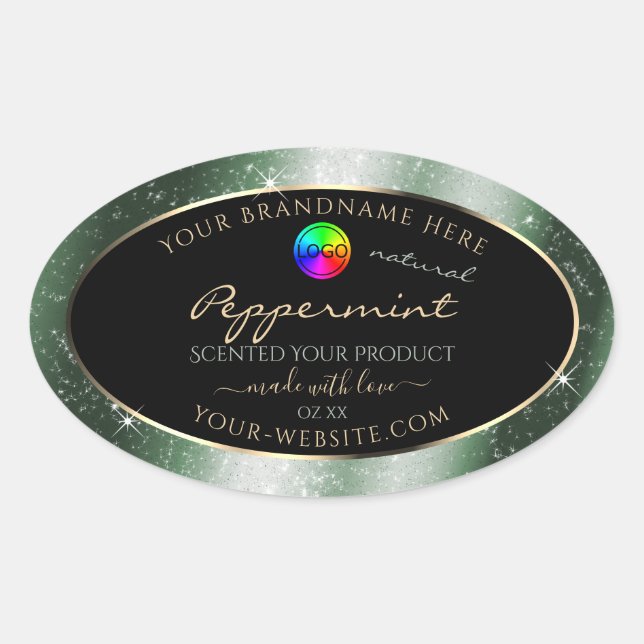 Metal Green Glitter Frame Product Label with Logo (Front)