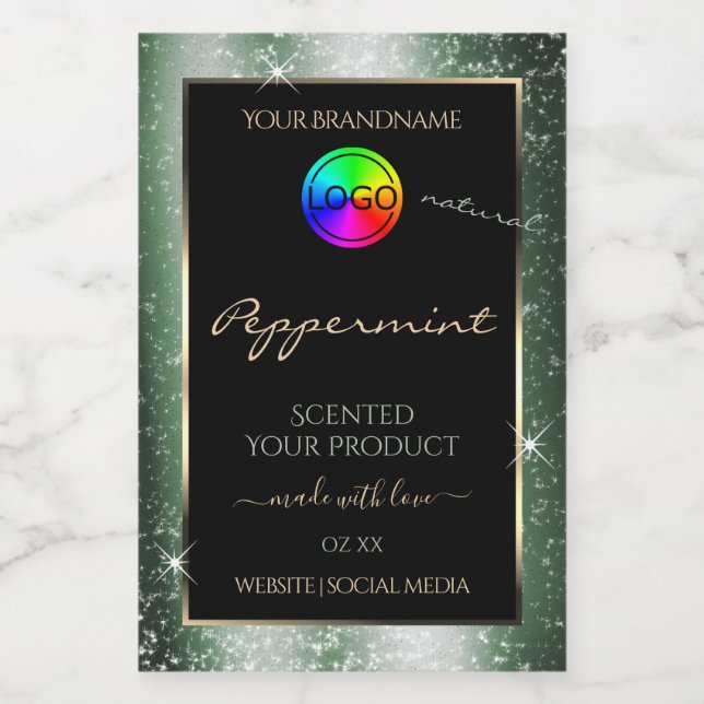Metal Green Glitter Frame Product Label with Logo (Single Label)