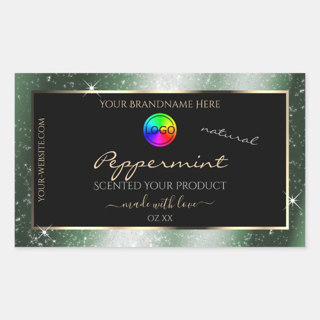 Metal Green Glitter Frame Product Label with Logo (Front)