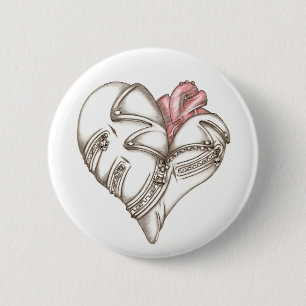 Metal heart 6 cm round badge