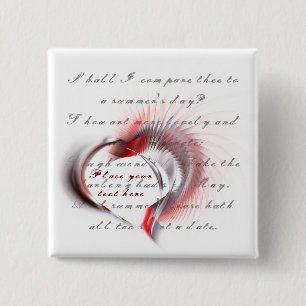Metal Heart with Shakespeare's sonnet 18 15 Cm Square Badge