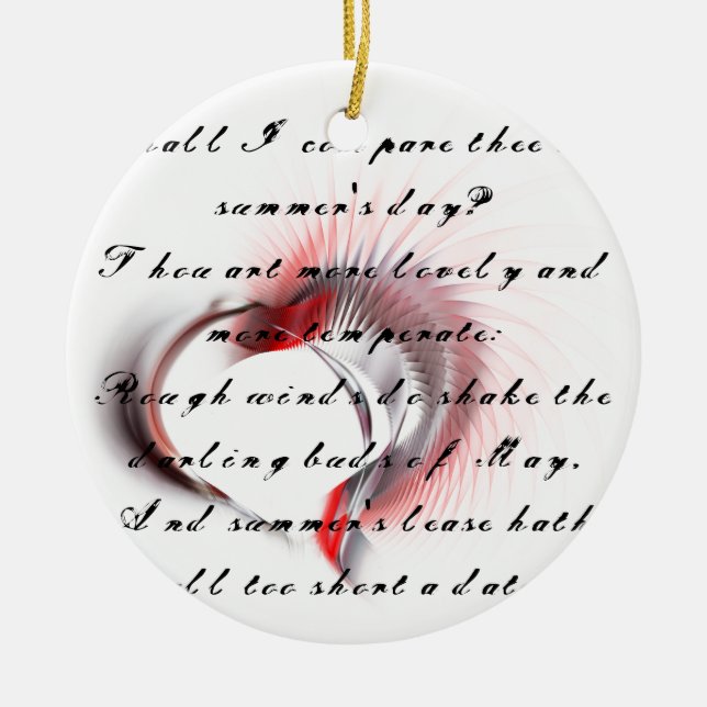 Metal Heart with Shakespeare's sonnet 18 Ceramic Tree Decoration (Front)
