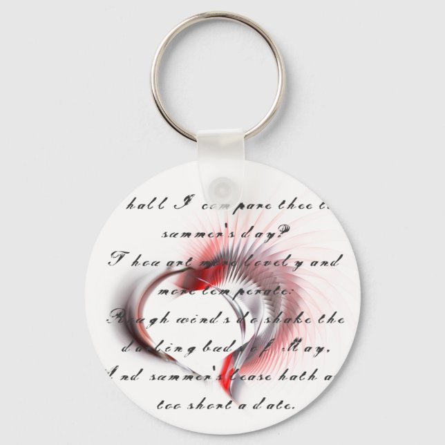 Metal Heart with Shakespeare's sonnet 18 Key Ring (Front)