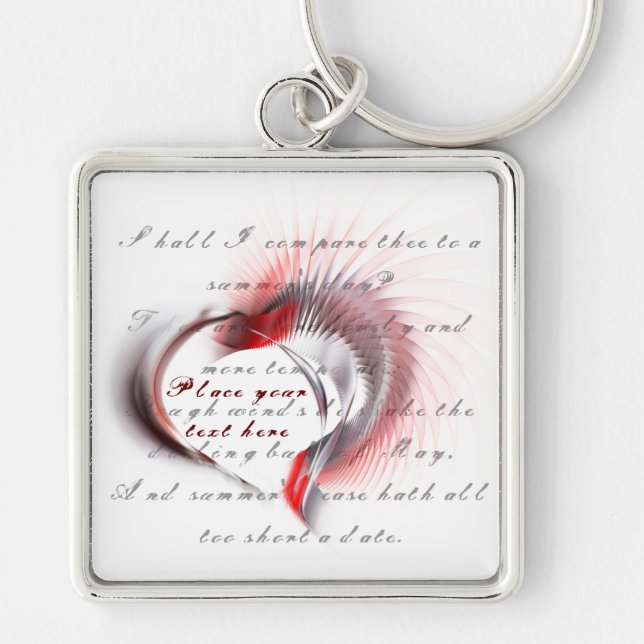 Metal Heart with Shakespeare's sonnet 18 Key Ring (Front)