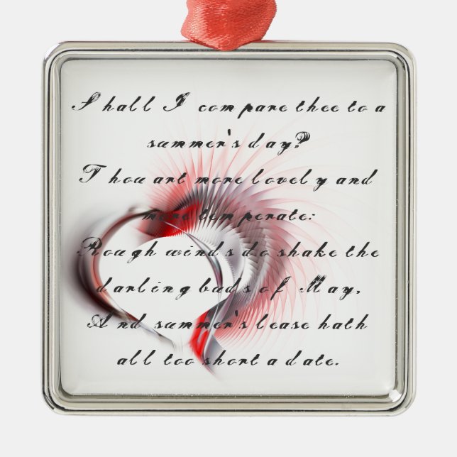 Metal Heart with Shakespeare's sonnet 18 Metal Tree Decoration (Front)