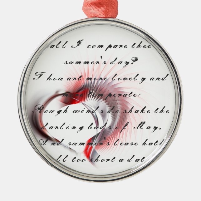 Metal Heart with Shakespeare's sonnet 18 Metal Tree Decoration (Front)
