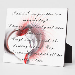 Metal Heart with Shakespeare's sonnet 18 Plaque