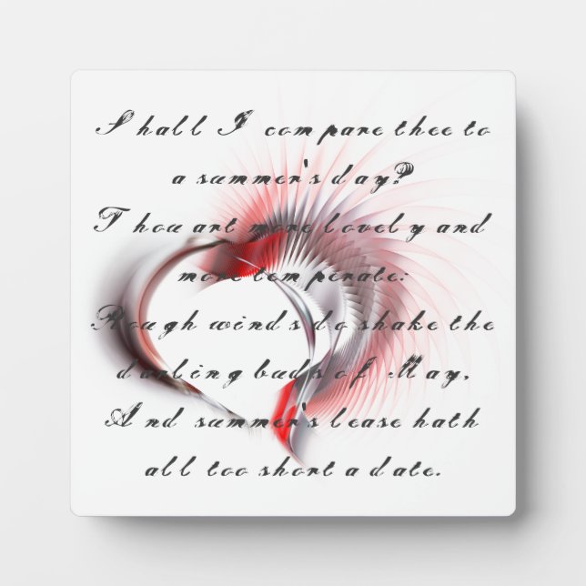 Metal Heart with Shakespeare's sonnet 18 Plaque (Front)