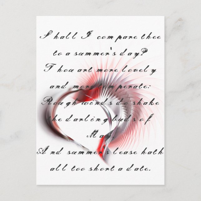 Metal Heart with Shakespeare's sonnet 18 Postcard (Front)