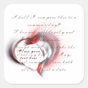 Metal Heart with Shakespeare's sonnet 18 Square Sticker