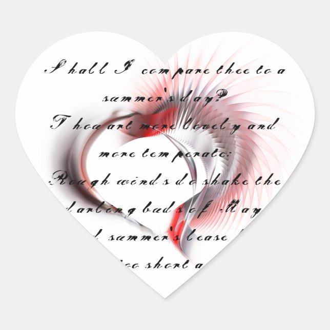 Metal Heart with Shakespeare's sonnet 18 Sticker (Front)