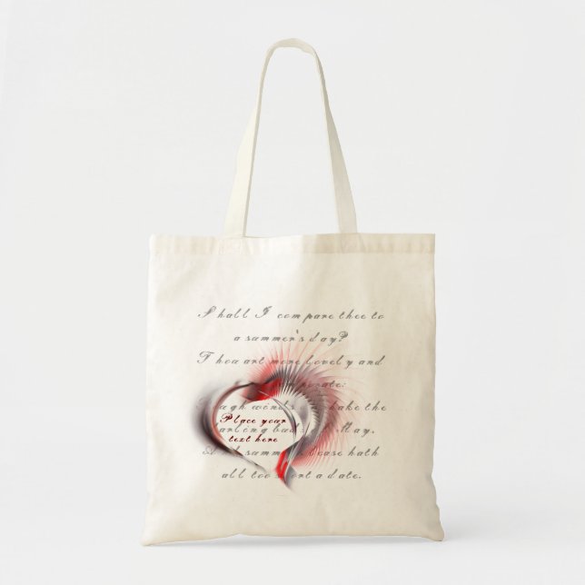 Metal Heart with Shakespeare's sonnet 18 Tote Bag (Front)