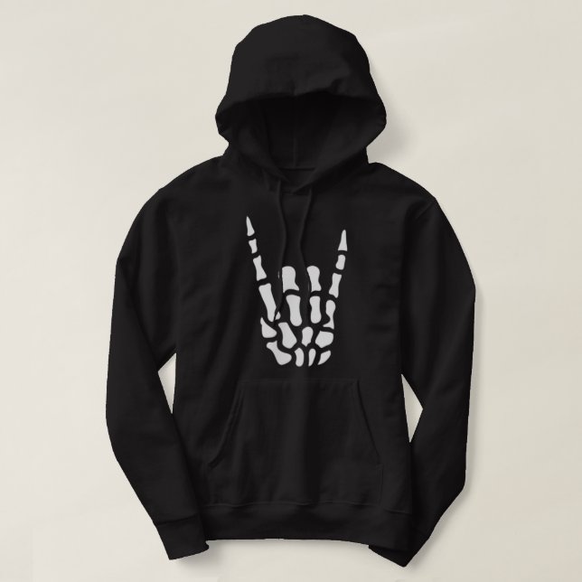Metal Horns Skeleton Hand Funny Heavy Metal Rock G Hoodie (Design Front)
