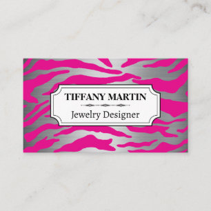 Metal   Hot Pink Zebra Print Business Card