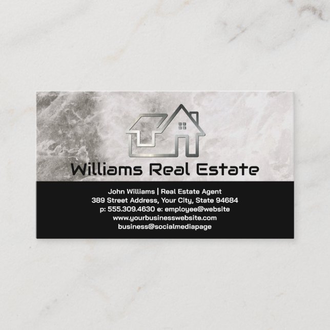 Metal House Logo | Real Estate | Marble Business Card (Front)