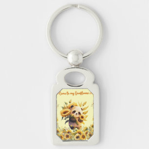 Metal Keychain Cute Panda Holding Sunflowers