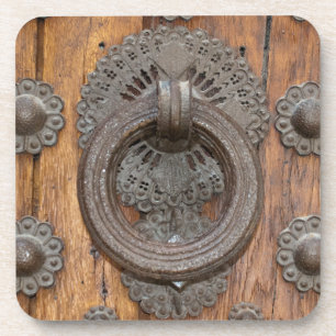 Metal Knocker on Old Wooden Door Coaster