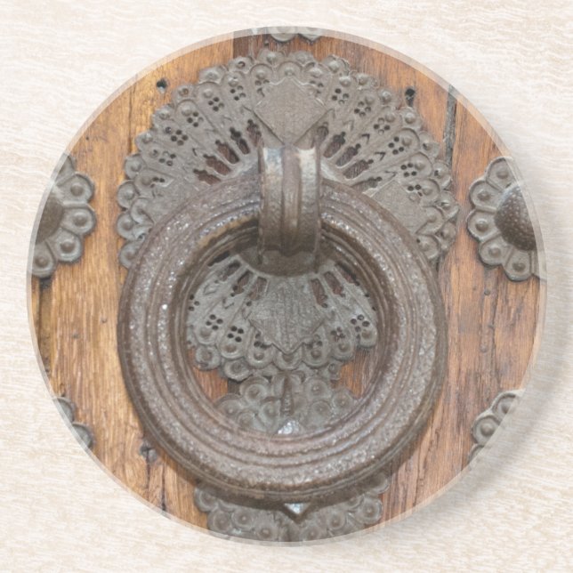 Metal Knocker on Old Wooden Door Coaster (Front)