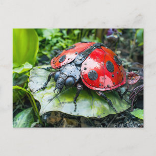 Metal Ladybug on Leaf Postcard