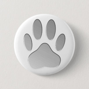 Metal-Look Dog Paw Print 6 Cm Round Badge