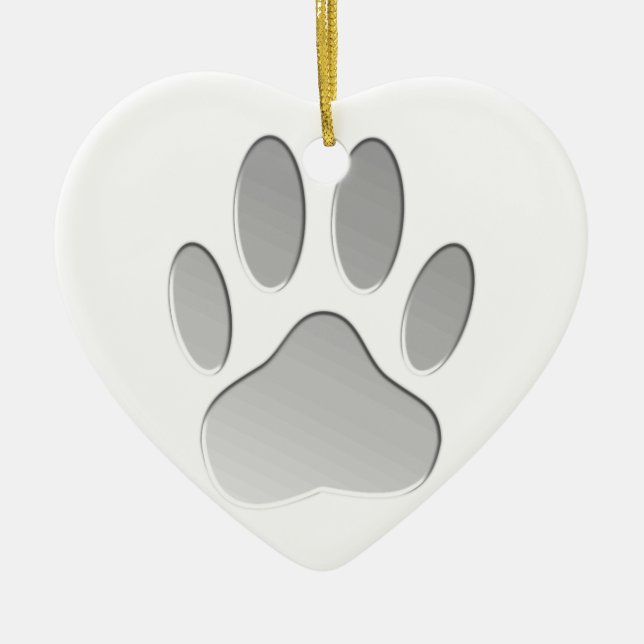 Metal-Look Dog Paw Print Ceramic Tree Decoration (Front)