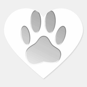 Metal-Look Dog Paw Print Heart Sticker
