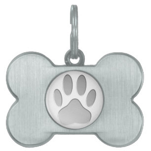 Metal-Look Dog Paw Print Pet Name Tag