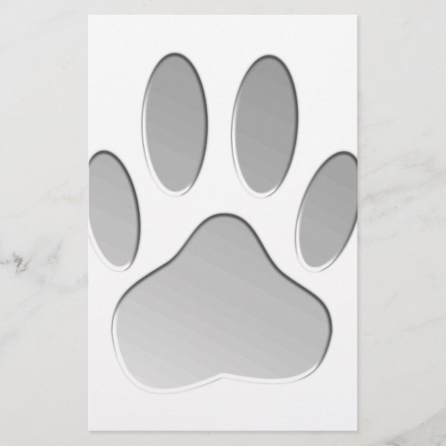 Metal-Look Dog Paw Print Stationery (Front)