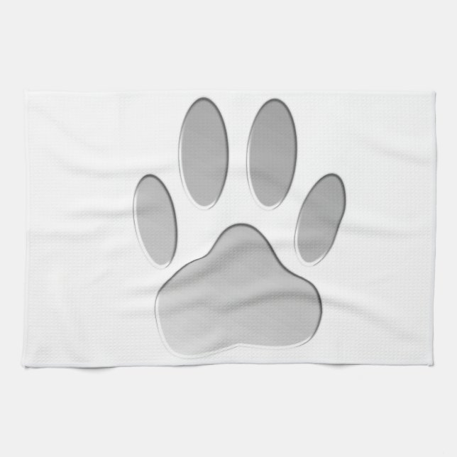 Metal-Look Dog Paw Print Tea Towel (Horizontal)