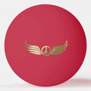 Metal look peace symbol with wings ping pong ball