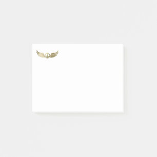 Metal look peace symbol with wings post-it notes