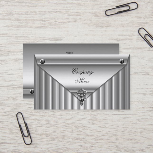 Metal Look White Silver Elegant Profile Business Card (Front/Back In Situ)