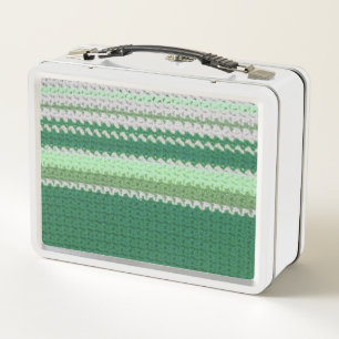 Metal Lunch Box - Crochet Green and White Stripe