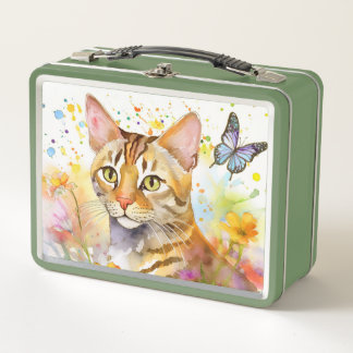 Metal Lunch Box with Bengal Cat Nature Design