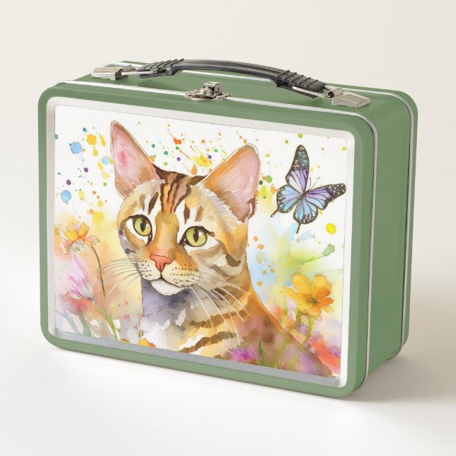 Metal Lunch Box with Bengal Cat Nature Design (Front)