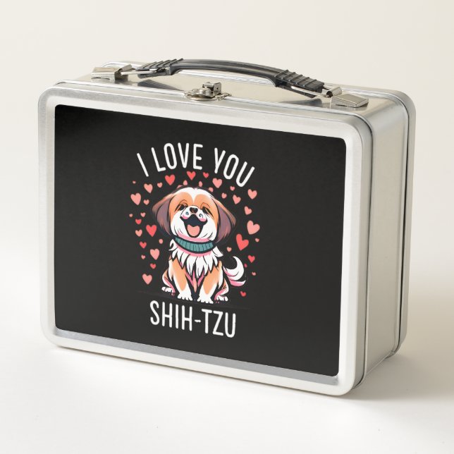Metal Lunch Box - With Drawing I Love Shih-Tzu (Front)