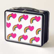 Metal Lunch Box With Rainbows and Pink Hearts