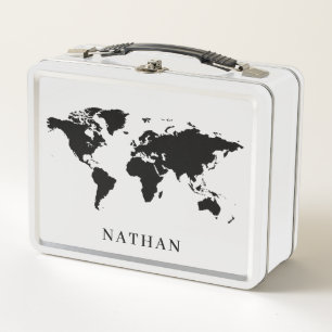 Metal Lunch Box with World Maps and Name