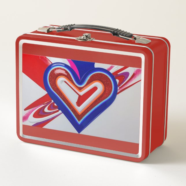 Metal Lunchbox. Cute Heart Design Lunch Box (Front)
