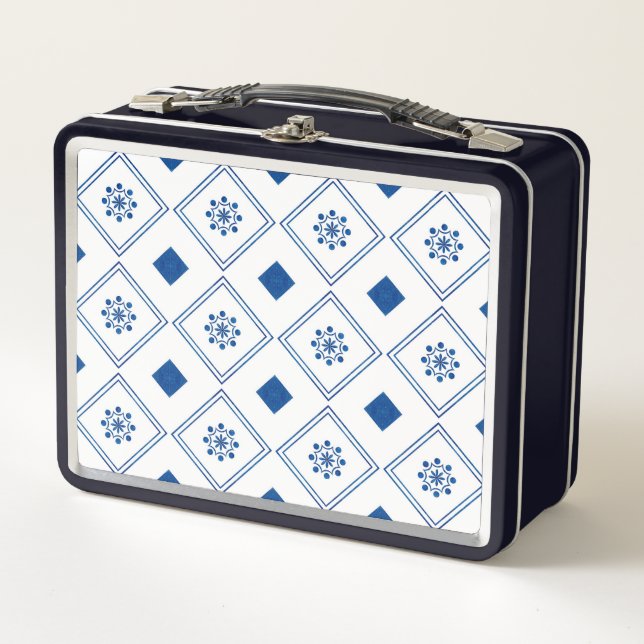 Metal lunchbox with a navy blue frame  (Front)