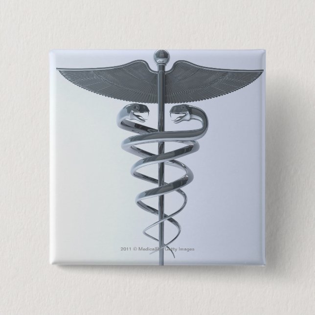 Metal medical caduceus 15 cm square badge (Front)