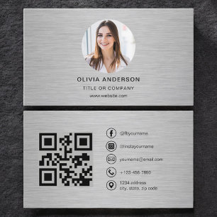 Metal Minimalist Photo with QR Code Social Media Business Card
