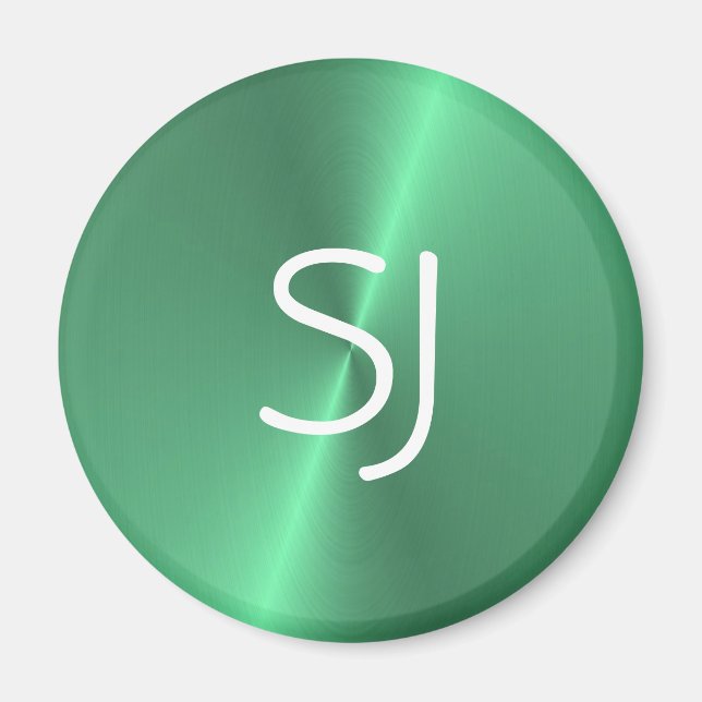 Metal monogram green shiny magnet (Front)