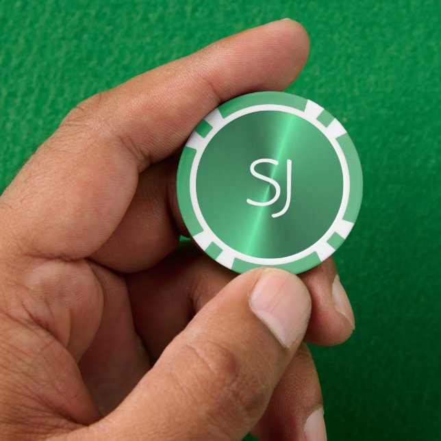 Metal monogram green shiny poker chips (Hand)
